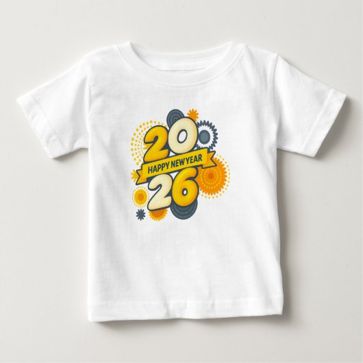 Happy New Year 2026 Retro Gear Burst Tee (Voorkant)