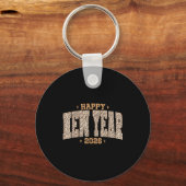 Happy New Year 2026 Retro Leopard New Years Eve Pa Sleutelhanger (Voorkant)