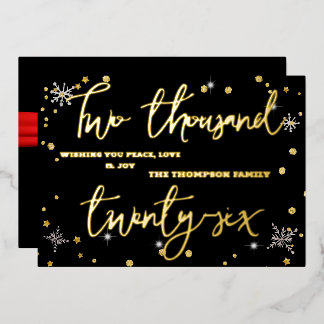 Happy New Year 2026 Retro Red Ribbon Folie Feestdagenkaart