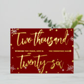 Happy New Year 2026 Retro Red Ribbon Folie Feestdagenkaart (Staand Voorkant)