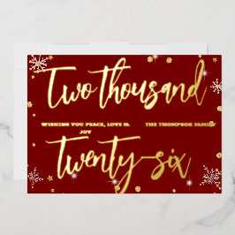 Happy New Year 2026 Retro Red Ribbon Folie Feestdagenkaart