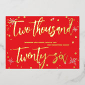 Happy New Year 2026 Retro Red Ribbon Folie Feestdagenkaart (Voorkant)