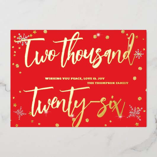 Happy New Year 2026 Retro Red Ribbon Folie Feestdagenkaart (Voorkant)