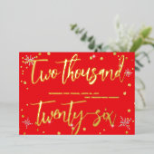 Happy New Year 2026 Retro Red Ribbon Folie Feestdagenkaart (Staand Voorkant)