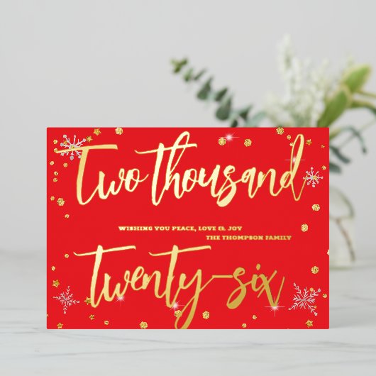 Happy New Year 2026 Retro Red Ribbon Folie Feestdagenkaart (Staand Voorkant)