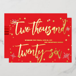 Happy New Year 2026 Retro Red Ribbon Folie Feestdagenkaart