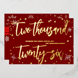 Happy New Year 2026 Retro Red Ribbon Folie Feestdagenkaart