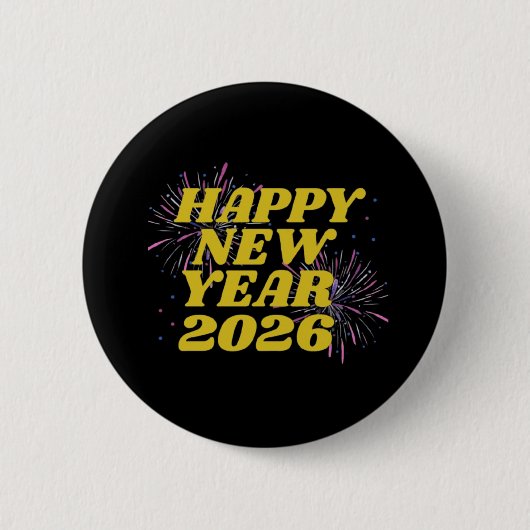 Happy New Year 2026 Ronde Button 5,7 Cm (Voorkant)