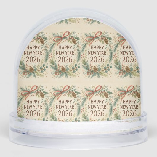 happy new year 2026 rustic snow globe sneeuwbol (Voorkant)
