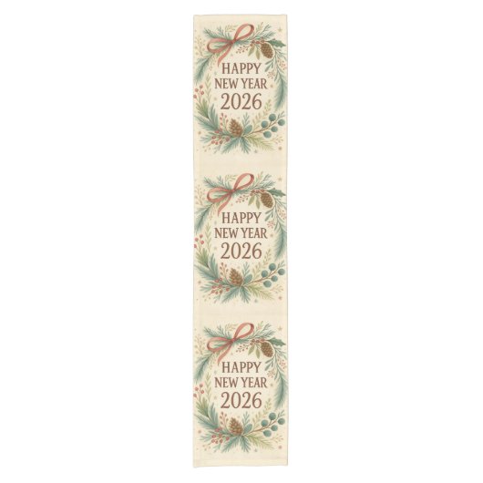 happy new year 2026 rustic table runner korte tafelloper (Voorkant)