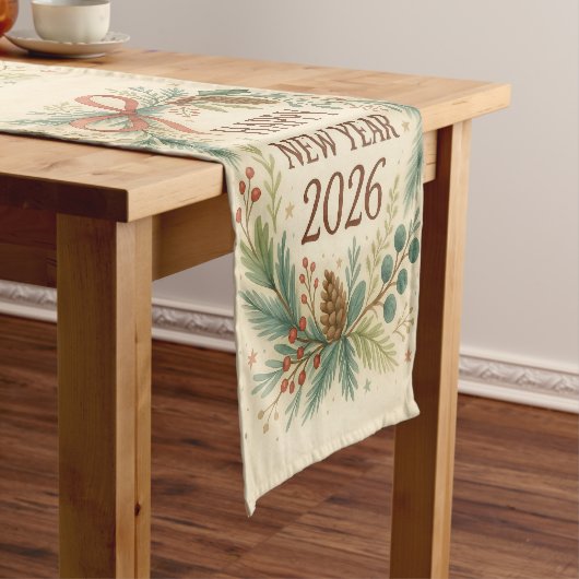 happy new year 2026 rustic table runner korte tafelloper (Voorbeeld)