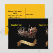Happy New Year 2026 – Santa Sleigh on Black Feestdagenkaart (Voorkant / Achterkant)