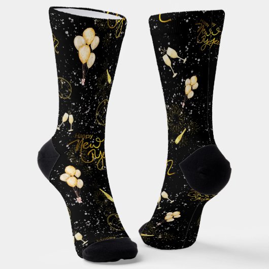 Happy New Year 2026 Seamless Pattern Sokken (Gebogen)