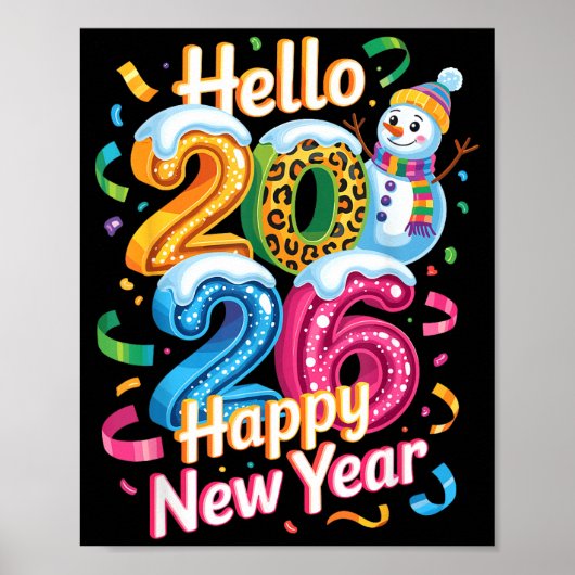 Happy New Year 2026 Snowman Colorful Celebration G Poster (Voorkant)