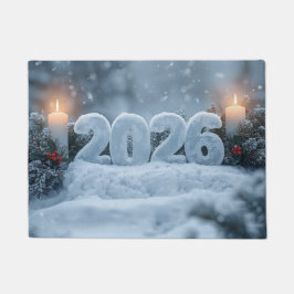 happy new year 2026 snowy candle deurmat