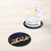 Happy New Year 2026 Sparkling Fireworks Ronde Kartonnen Onderzetter (Insitu)