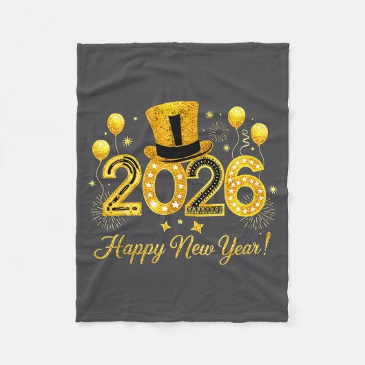 Happy New Year 2026 Top Hat Balloons Party New Yea Fleece Deken (Voorkant)