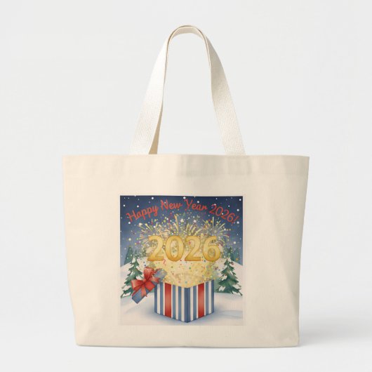 Happy New Year 2026 Tote Bag – Festive Fireworks  (Voorkant)