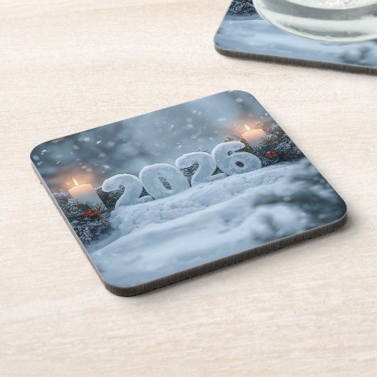happy new year 2026 winter pine coasters bier onderzetter (Linkerzijde)