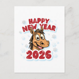 Happy New Year 2026: Year of the Horse Mascot Briefkaart