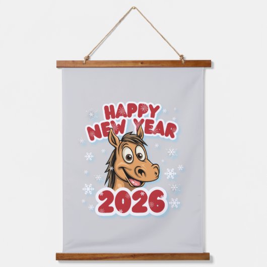 Happy New Year 2026: Year of the Horse Mascot Hangend Wandkleed (Voorkant)