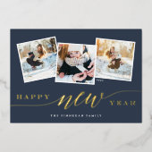 Happy New Year 3 Photo Collage Folie Feestdagenkaart (Voorkant)