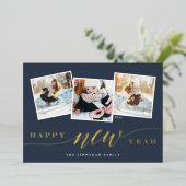 Happy New Year 3 Photo Collage Folie Feestdagenkaart (Staand Voorkant)