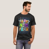 Happy New Year 3D Metallic Text – Festive Celebrat T-shirt (Voorkant volledig)