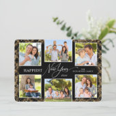 Happy New Year 6 Photos Faux Glitter Feestdagenkaart (Staand voorkant)