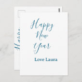 Happy new year add name love blue simple minimal h briefkaart (Voorkant / Achterkant)