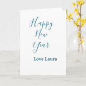 Happy new year add name love blue simple minimal h kaart (Gele Bloem)