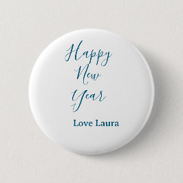 Happy new year add name love blue simple minimal h ronde button 5,7 cm