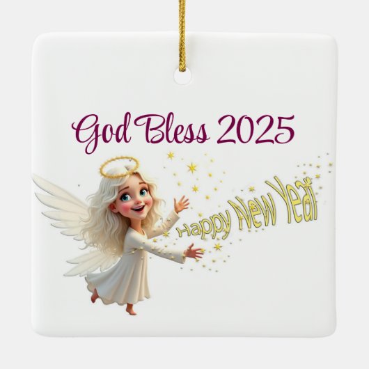 Happy New Year Angel Ornament (Achterkant)