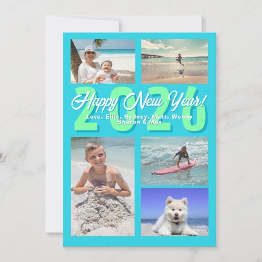 Happy New Year Aqua Multi-photo Feestdagenkaart (Voorkant)