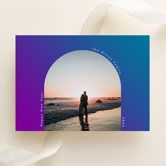 HAPPY New Year Arch Oval Bold Ombre Gradiënt Feestdagenkaart