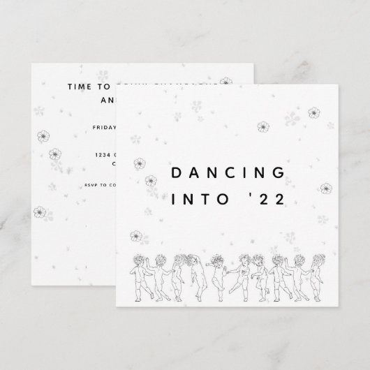 Happy New Year B&W Handgetekende Dansende Queen Kaart (Voorkant / Achterkant)