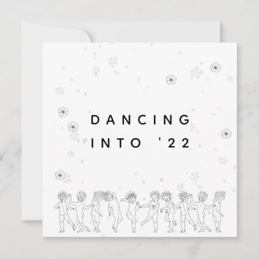 Happy New Year B&W Handgetekende Dansende Queen Kaart (Voorkant)