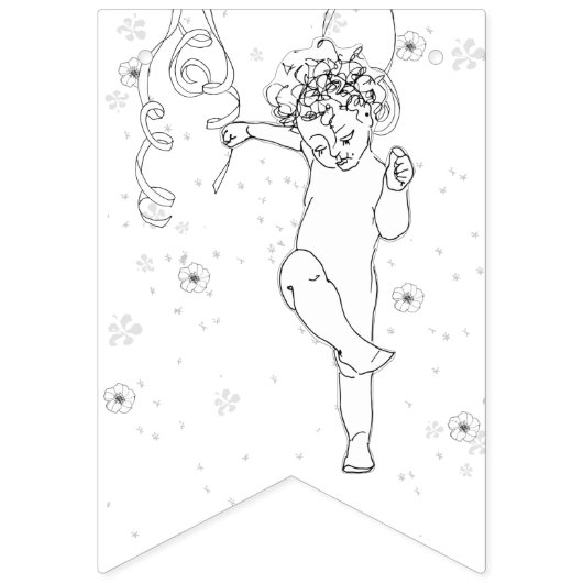 Happy New Year B&W Handgetekende Dansende Queen Vlaggetjes (Eerste vlag)