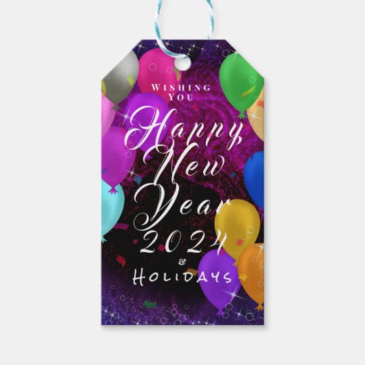 Happy New Year-ballon Cadeaulabel (Voorkant)