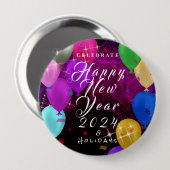 Happy New Year-ballon Ronde Button 4,0 Cm (Voorkant /achterkant)