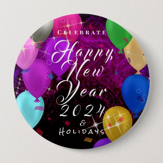 Happy New Year-ballon Ronde Button 4,0 Cm (Voorkant)
