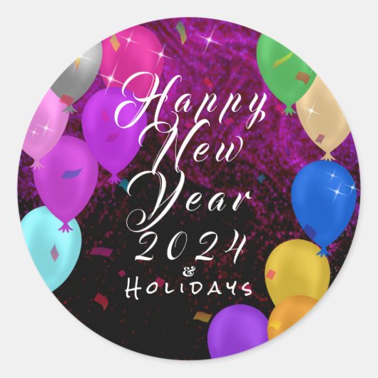 Happy New Year-ballon Ronde Sticker (Voorkant)