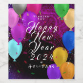 Happy New Year-ballon Wijn Etiket (Enkel label)