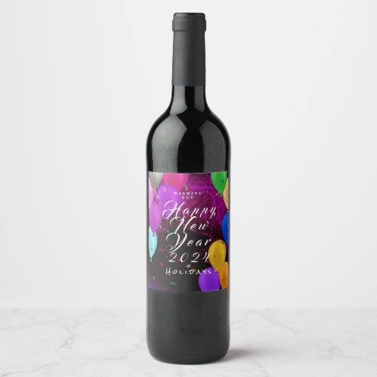 Happy New Year-ballon Wijn Etiket (Voorkant)
