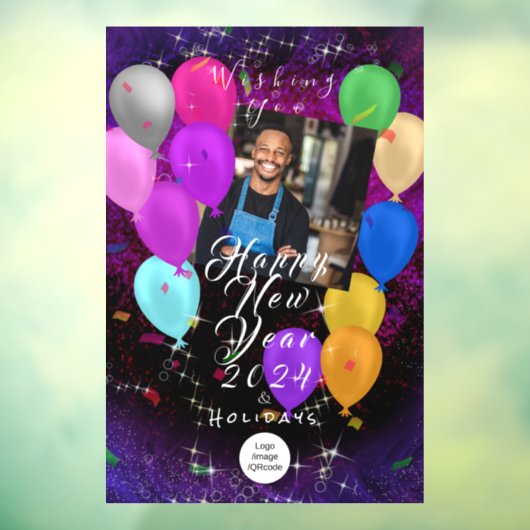 Happy New Year Balloon Photo Shop Banner Raamsticker (Vel 3)