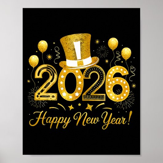Happy New Year Balloons Party 2026 Together Family Poster (Voorkant)
