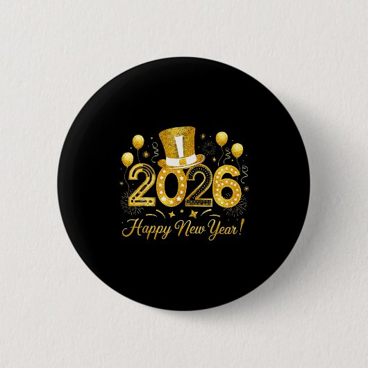 Happy New Year Balloons Party 2026 Together Family Ronde Button 5,7 Cm (Voorkant)