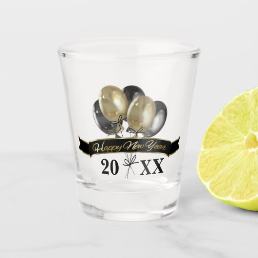 Happy New Year Balloons toevoegen datum schot glas (Voorkant)