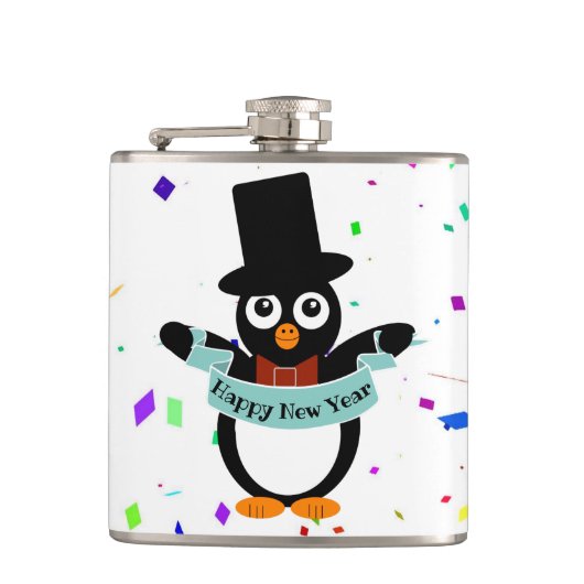 Happy New Year Banner Vinyl Wrapped Flask Heupfles (Voorkant)
