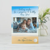 Happy New Year Beaches One Photo Flat Holiday Card Feestdagenkaart (Staand voorkant)